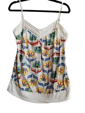 Roxy White Floral Geometric Print Spaghetti Strap Cami Sz MED
